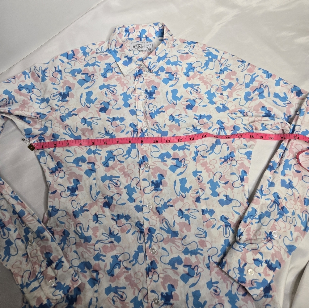 POKEMON Original Stitch hidden Mew blue and pink long sleeve button up shirt S - Picture 8 of 9